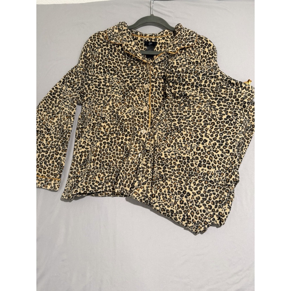 ari brand leopard cheetah print pajamas set, pants shirt, women's large/xl